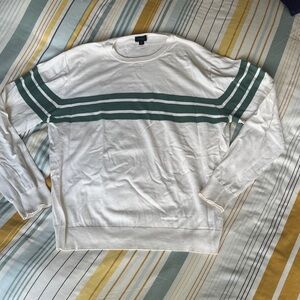 J Crew White and Green Striped Men's Sweater